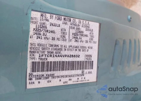 1997 Ford Ranger Xl/Xlt from USA, damaged, VIN 1FTCR14A4VPA28832